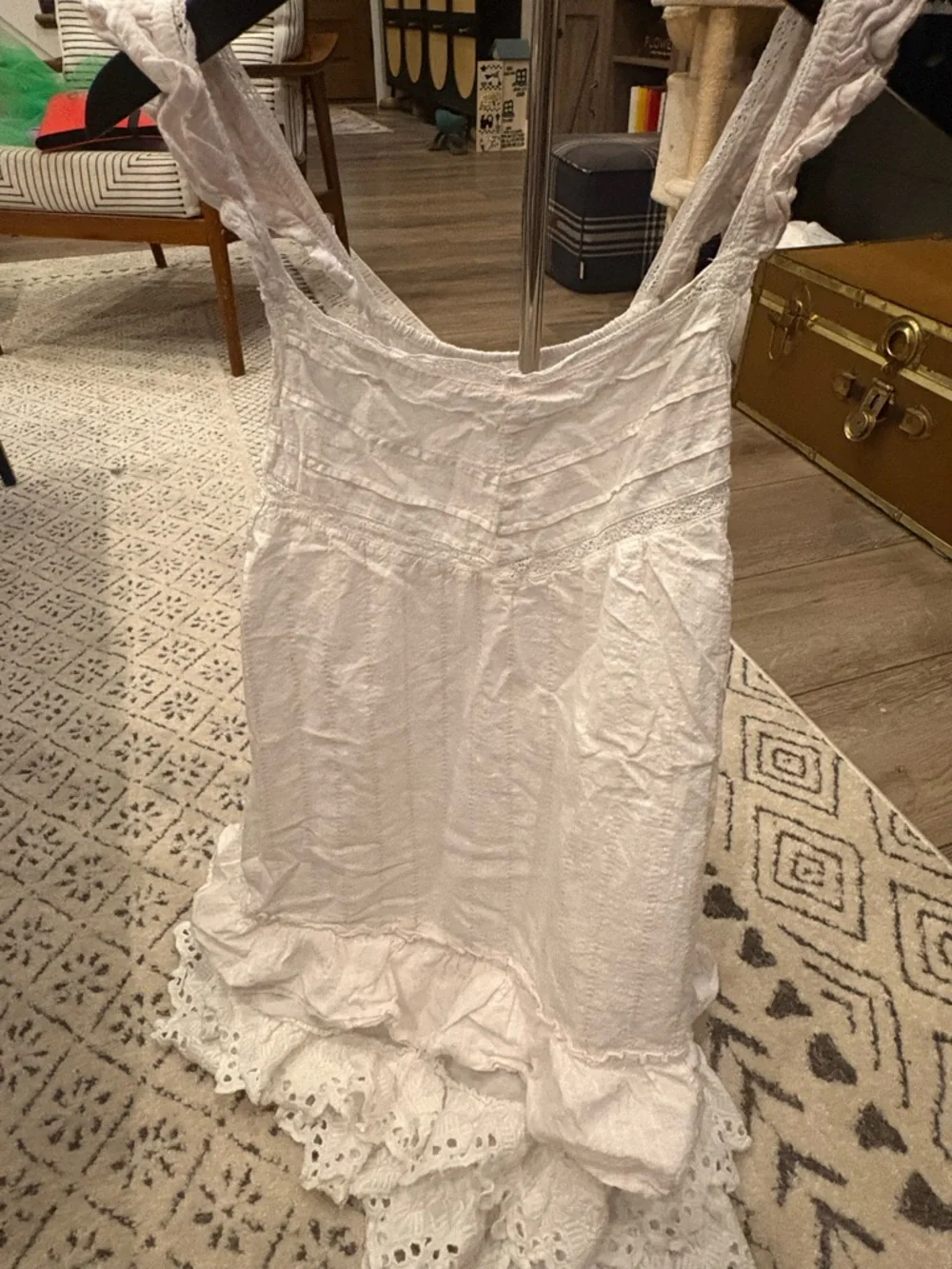 Shabby Chic White Eyelet Tiered Maxi Dress with Ruffle Straps - Picture 4 of 5
